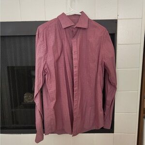 Men's Long Sleeve Red Button-Up Shirt